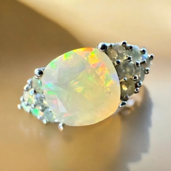 Translucent Pale Yellow Australian Fire Opal Sterling Silver Ring (8.75) - Picture 6 of 14